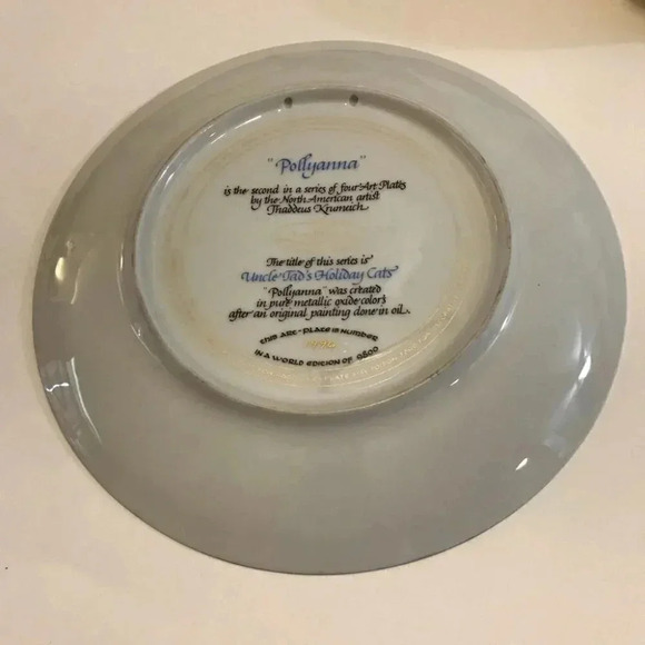 Anna Perenna Uncle Tad's Holiday Cats “Pollyanna” Thaddeus Krumeich Cat Plate - Picture 5 of 14